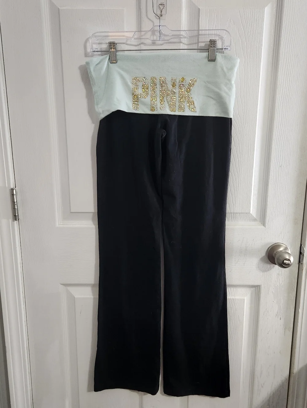 Vintage Victoria secret PINK y2k fold over yoga pants medium bling rhinestones